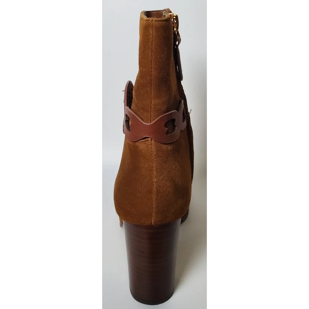 Ralph Lauren Abigael Brown Suede Leather‎ Booties Block Heel Classic Equestrian